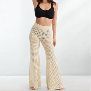 Elan Crochet wide leg pants, cream, size small